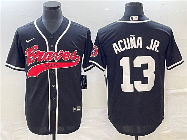 Men's Atlanta Braves #13 Ronald Acuña Jr. Black Cool Base Stitched Baseball Jersey